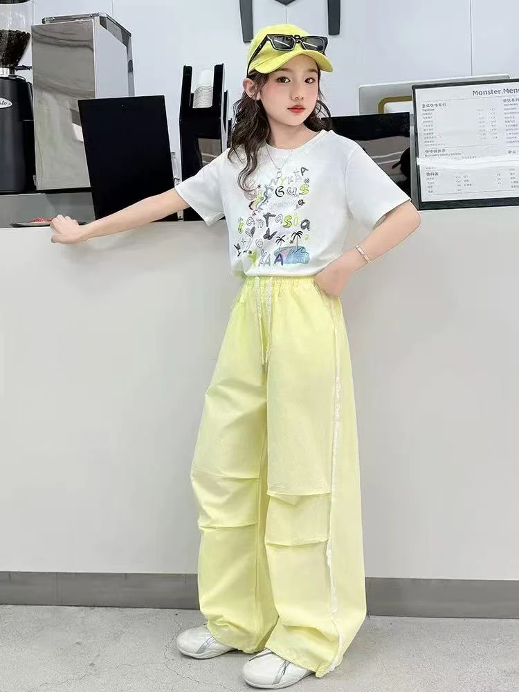 套装童装薄款夏季休闲女宽松洋气运动裤韩版字母套头