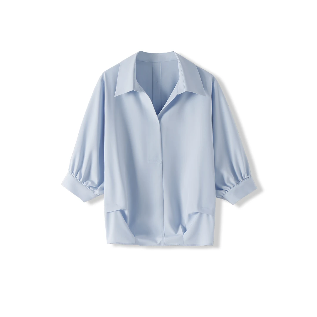 【细说定制】通勤翻领衬衫慵懒风休闲宽松上衣-5XS25011