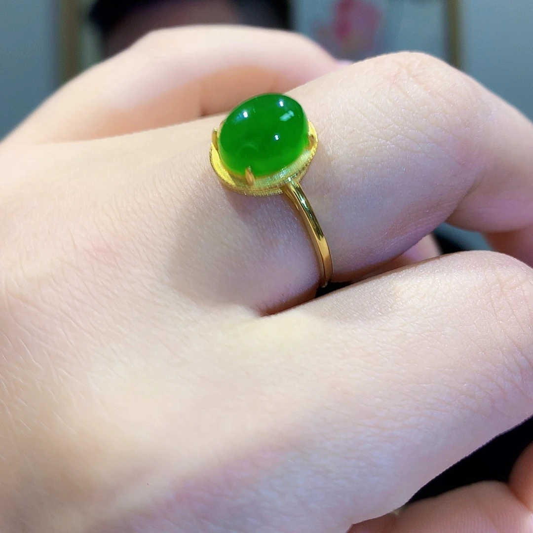 和田玉（碧玉）戒指银S925镀金镶嵌