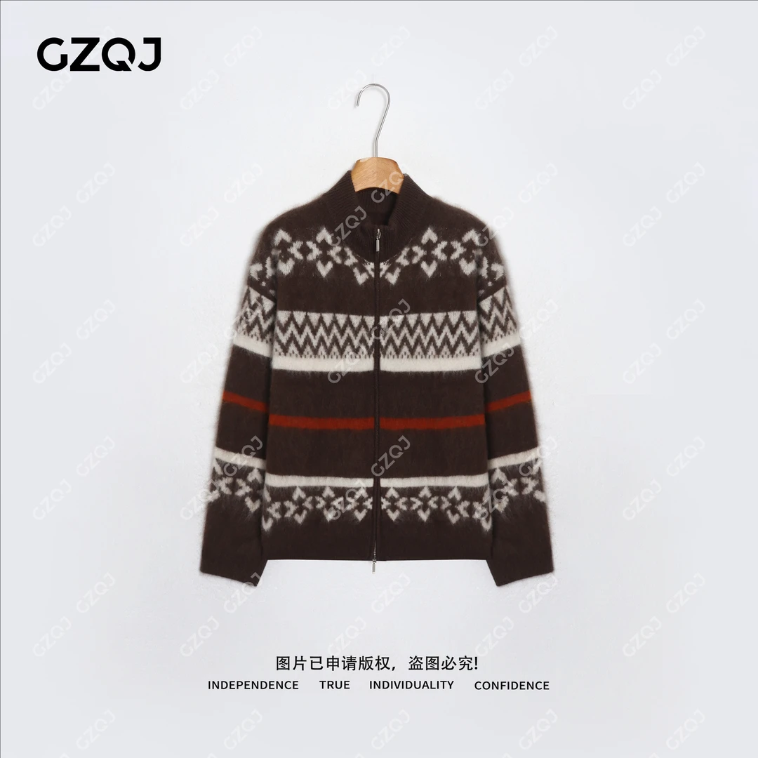 老琴私服【冬日密码】绵羊毛山羊绒费尔岛复古提花毛衣开衫女冬6194