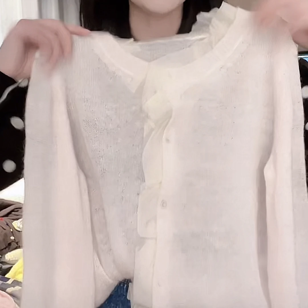 【花边拼袖开衫】2025早秋流光风新款百搭休闲针织女生复古毛衣上衣