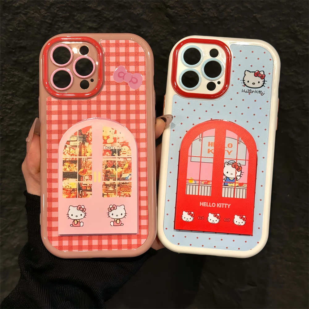 红色kitty门框适用苹果16pro手机壳iPhone15奶油华为p80女荣耀400