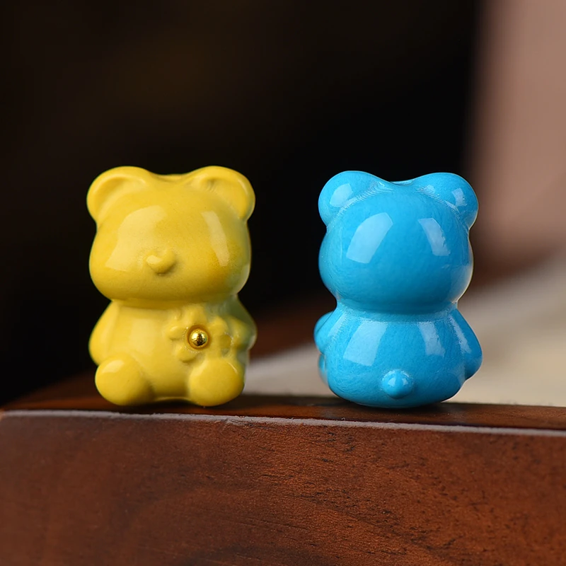 高瓷绿暴力熊菜籽黄吊坠手工DIY文玩手串暴力蓝奶萌熊配饰