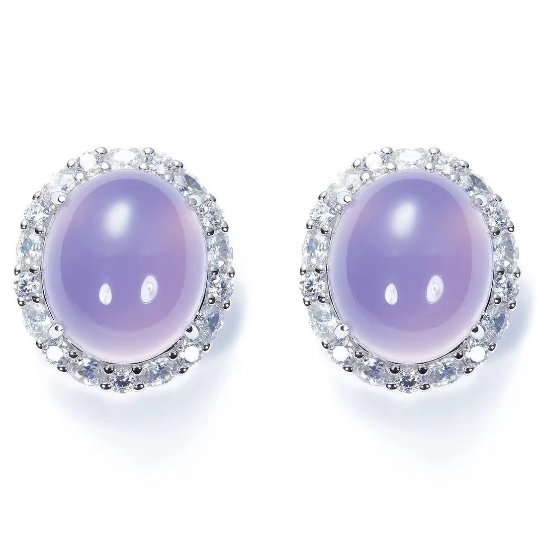 紫色粉紫色玉髓耳钉爆款时尚百搭现在轻奢高级感女玉耳环耳钩耳饰