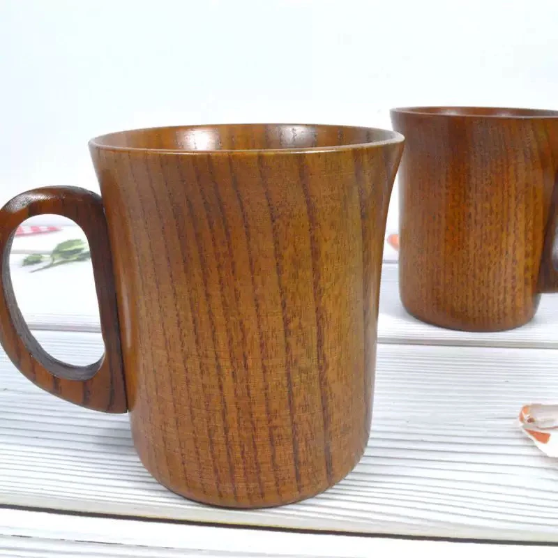 实木复古手工打磨带手柄木质杯子可作咖啡杯水杯