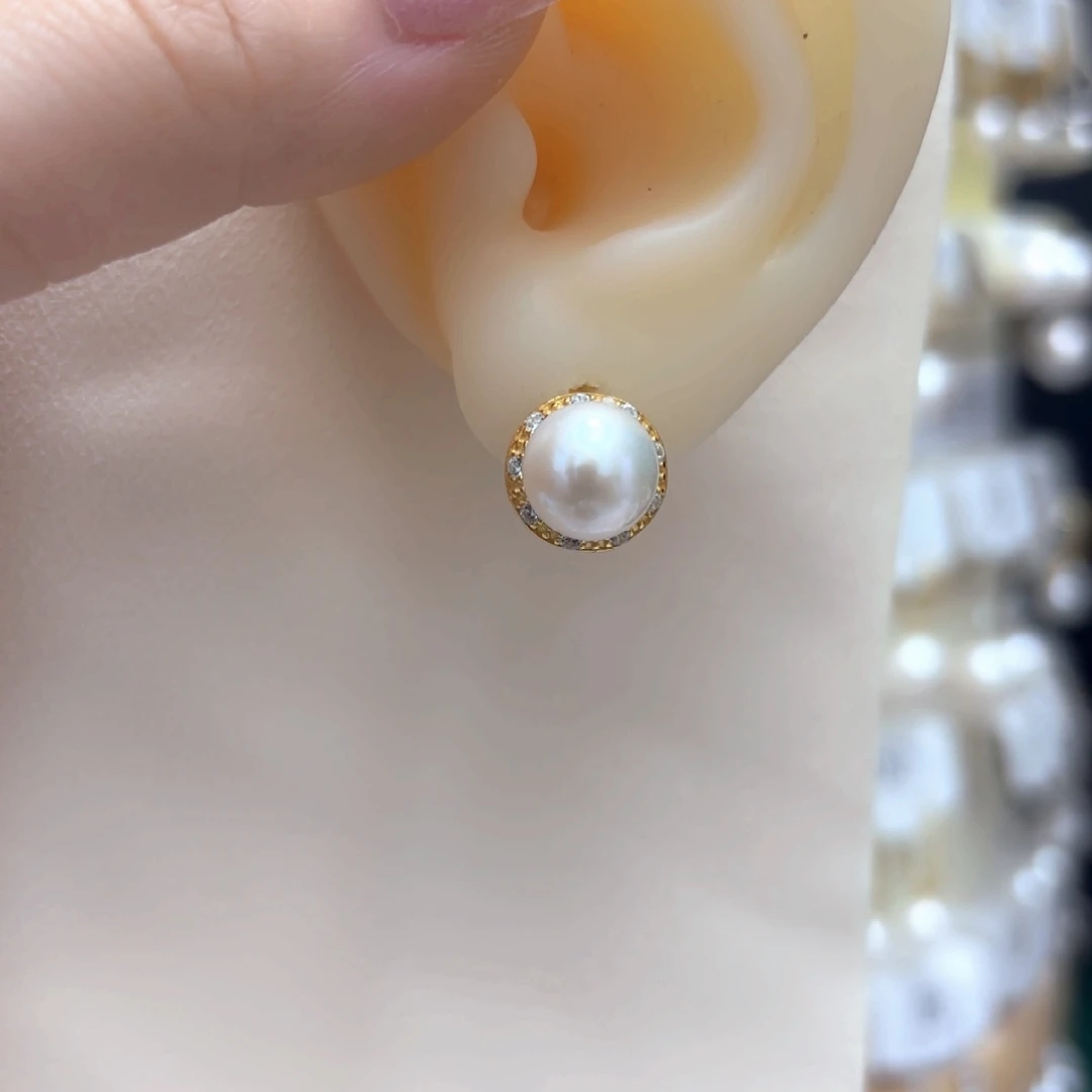 淡水珍珠耳饰银S925镶嵌