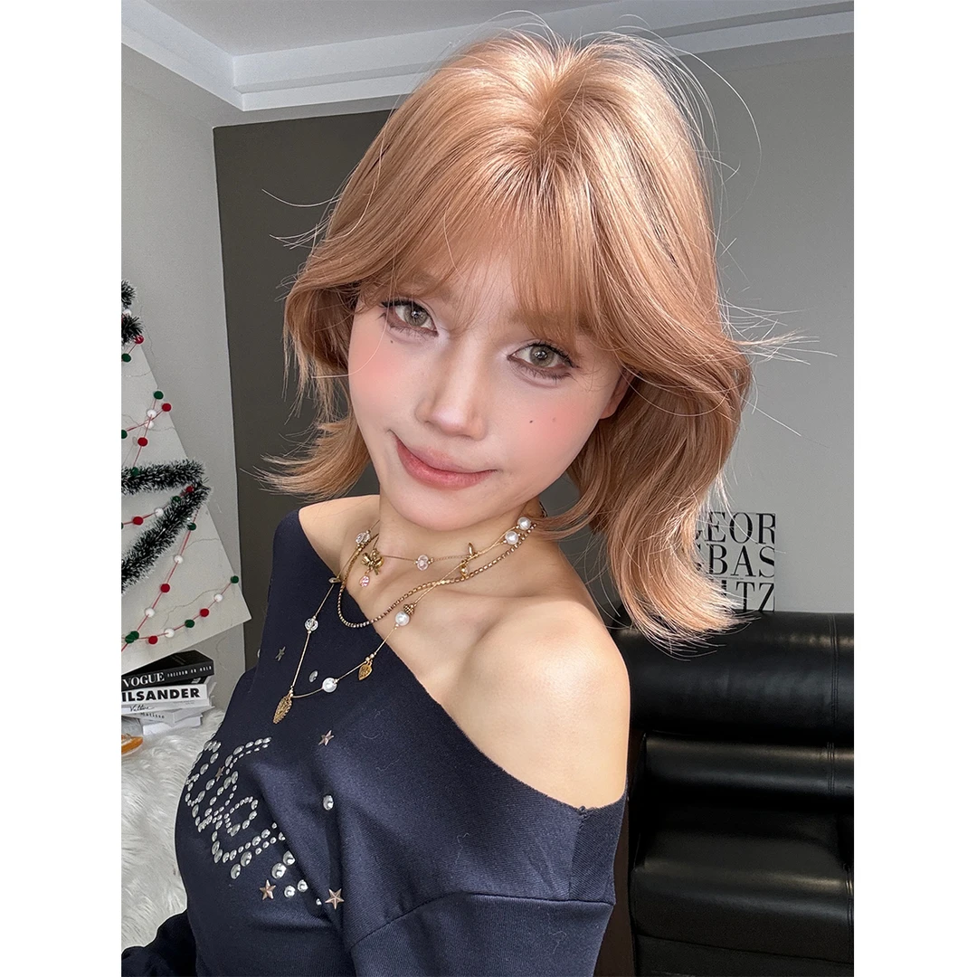 叫我大头菜-【韩漫女高】海苔咪同款香槟金韩系网红刘海假发全头套