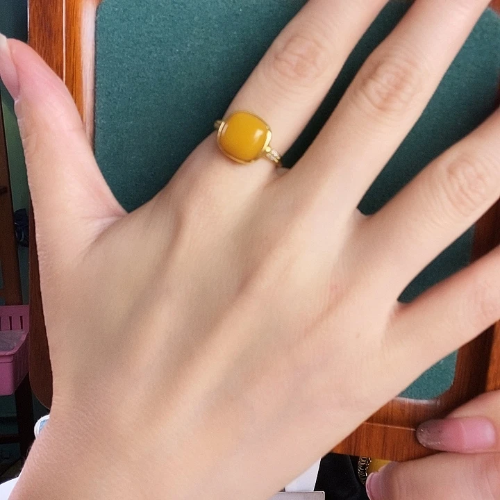 银S925镶嵌蜜蜡戒指戒指