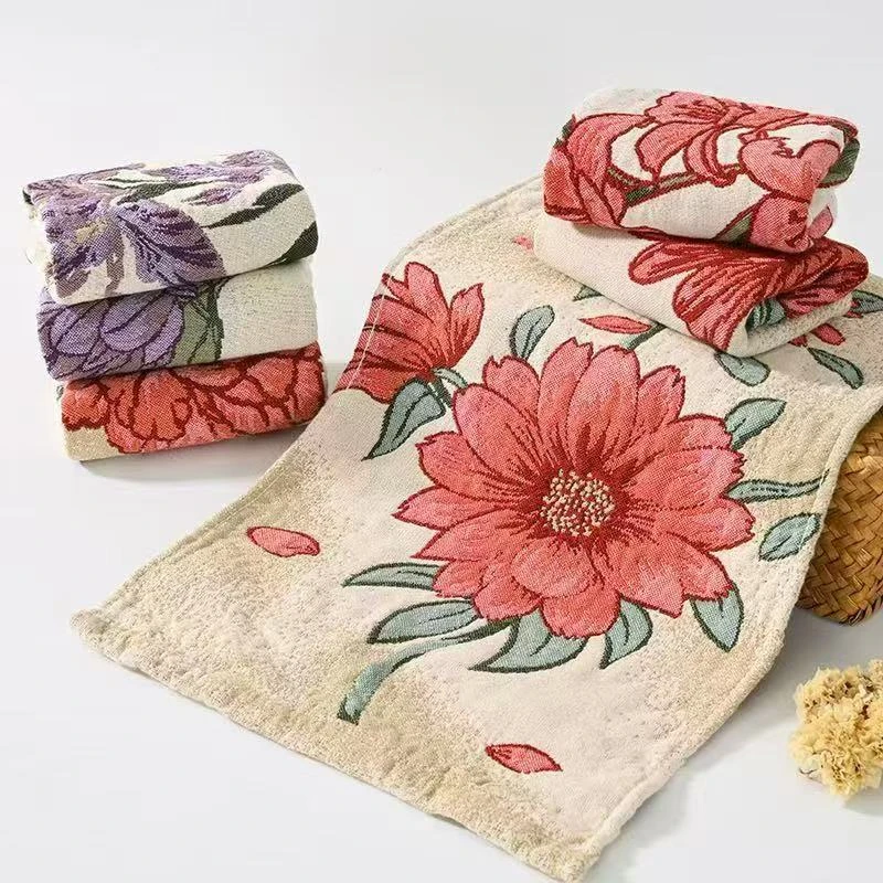 日式花卉棉麻25*50 CM一枝独秀系列小毛巾 家用 亲肤 柔软 四条装