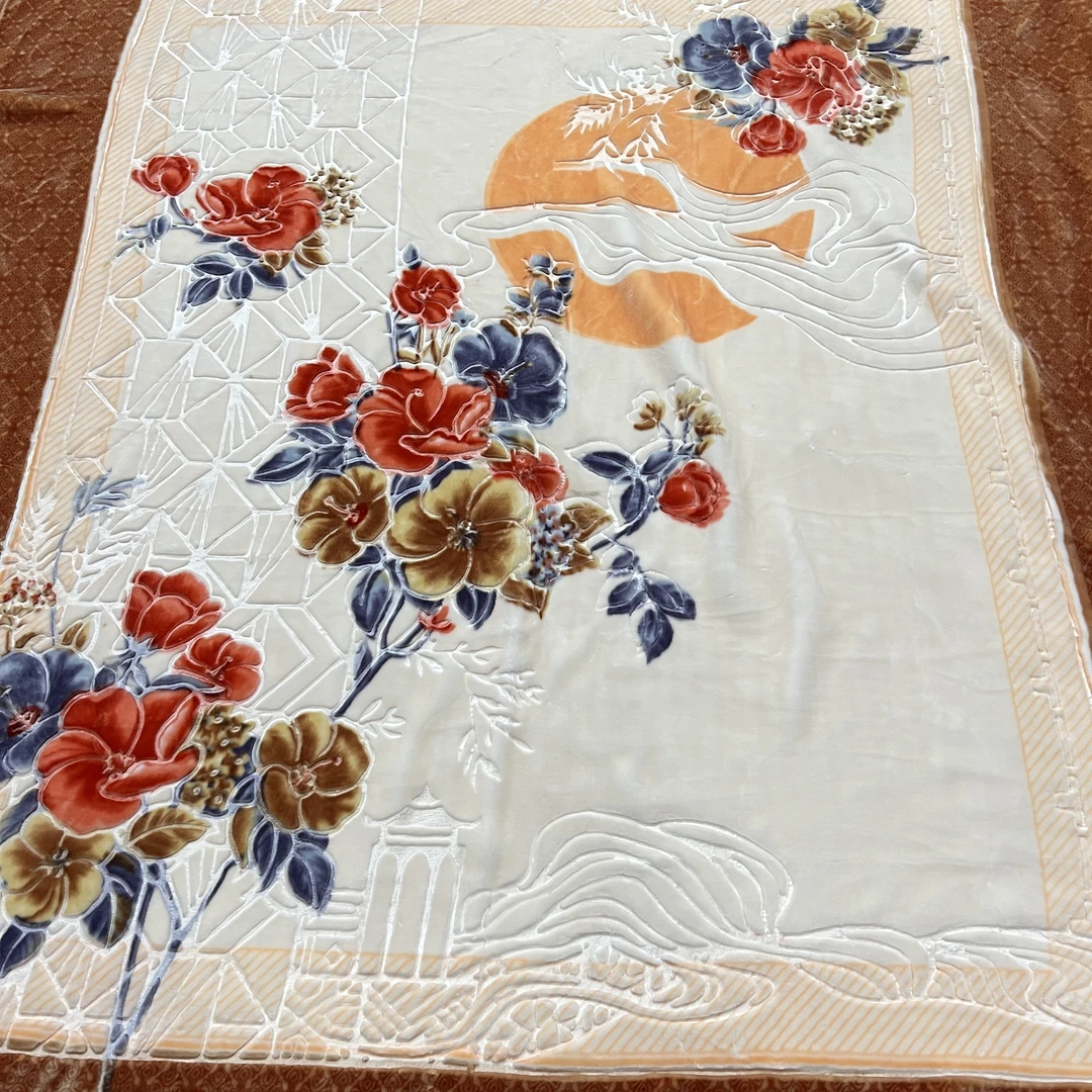 200×230cm 橙色花好月圆 双层 云毯毛毯卧室双人
