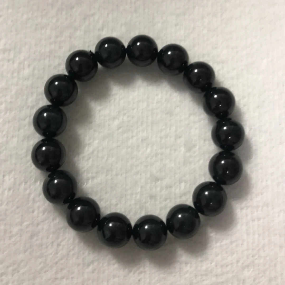 天然缅甸墨翠翡翠A货卡12mm十级黑手串（半透）