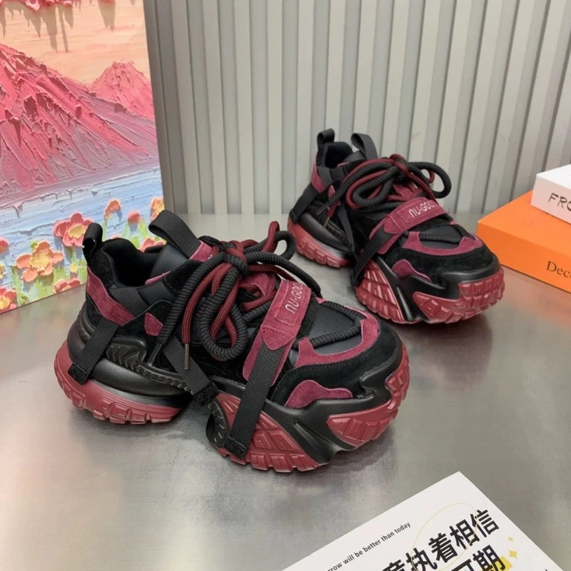 欧货机车厚底老爹鞋2025春季新款显瘦百搭绑带舒适运动休闲爆款鞋