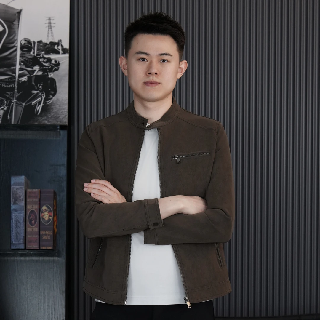 【bing哥哥】男士轻奢仿麂皮拉链立领高品质皮衣商务休闲皮夹克外套