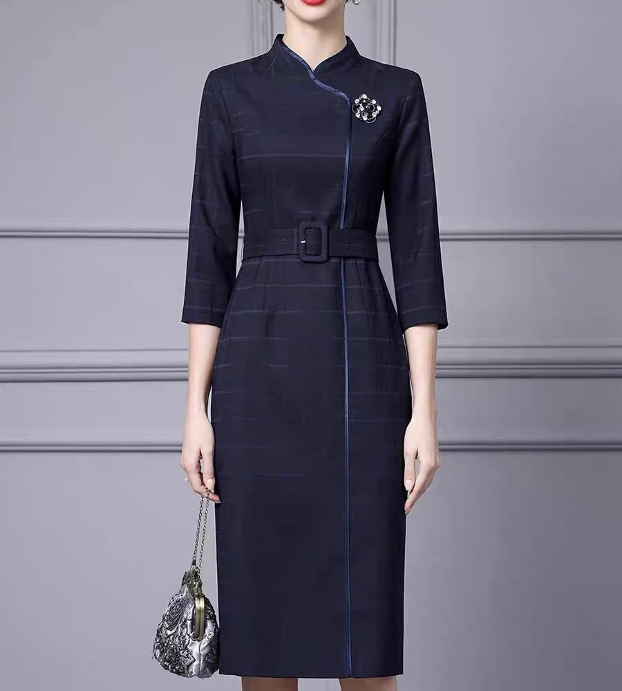 秋秋精选新款复古格纹通勤重要场合修身显瘦连衣裙20717