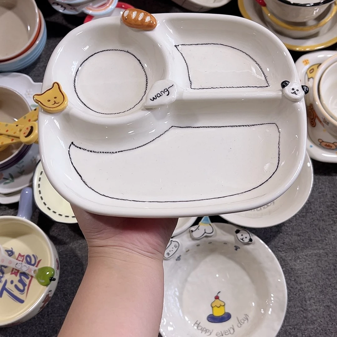 纽扣小狗分餐盘微微瑕陶瓷餐具