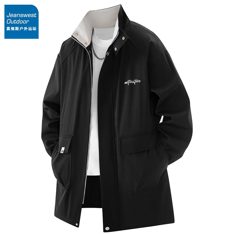 真维斯户外运动风衣男装休闲外套春秋季百搭中长款加肥加大码夹克