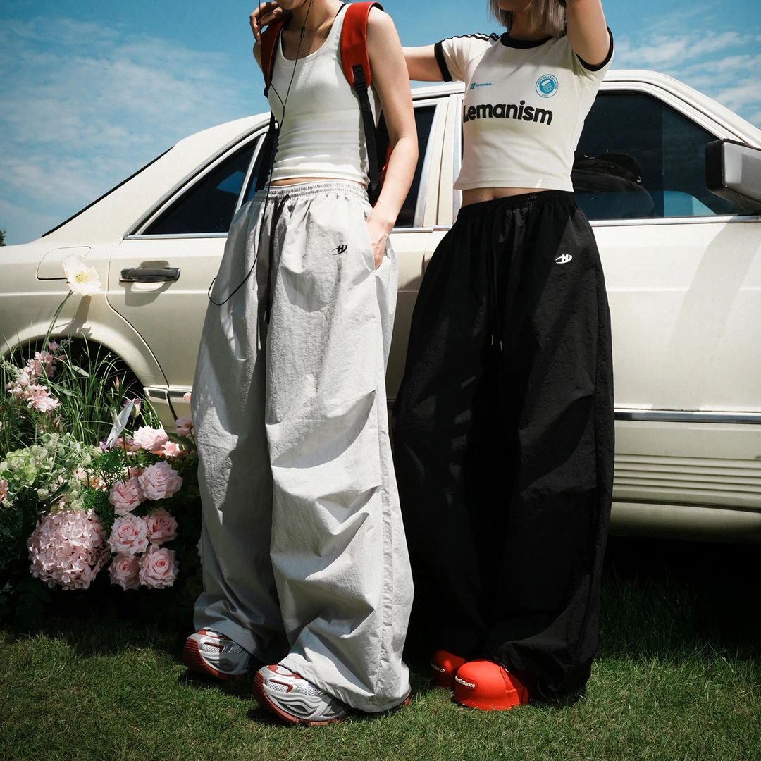 lemanism美式潮流纯色宽松小标运动裤2025新款情侣款休闲长裤男