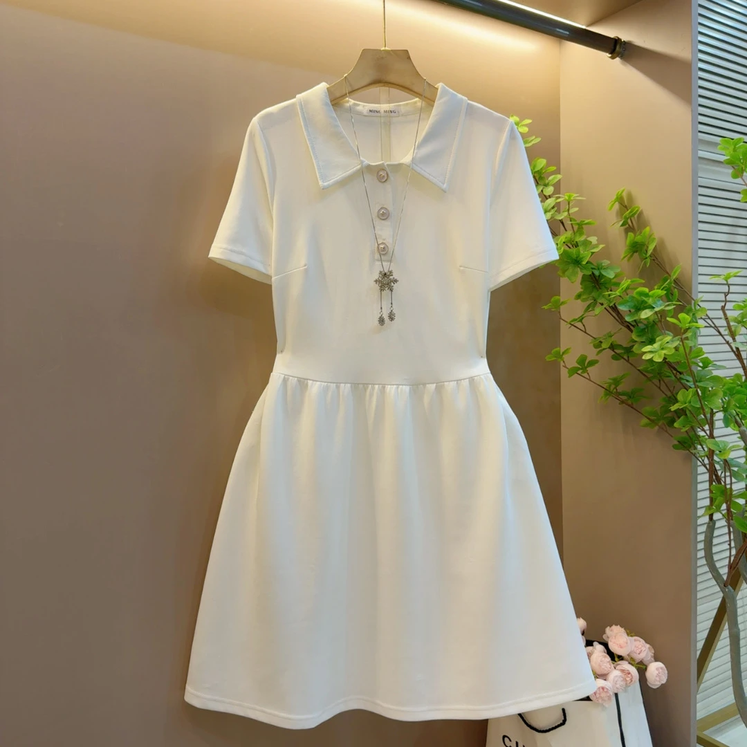 胖MM夏季新翻领减龄显瘦时尚百搭大码连衣裙（长92左右）