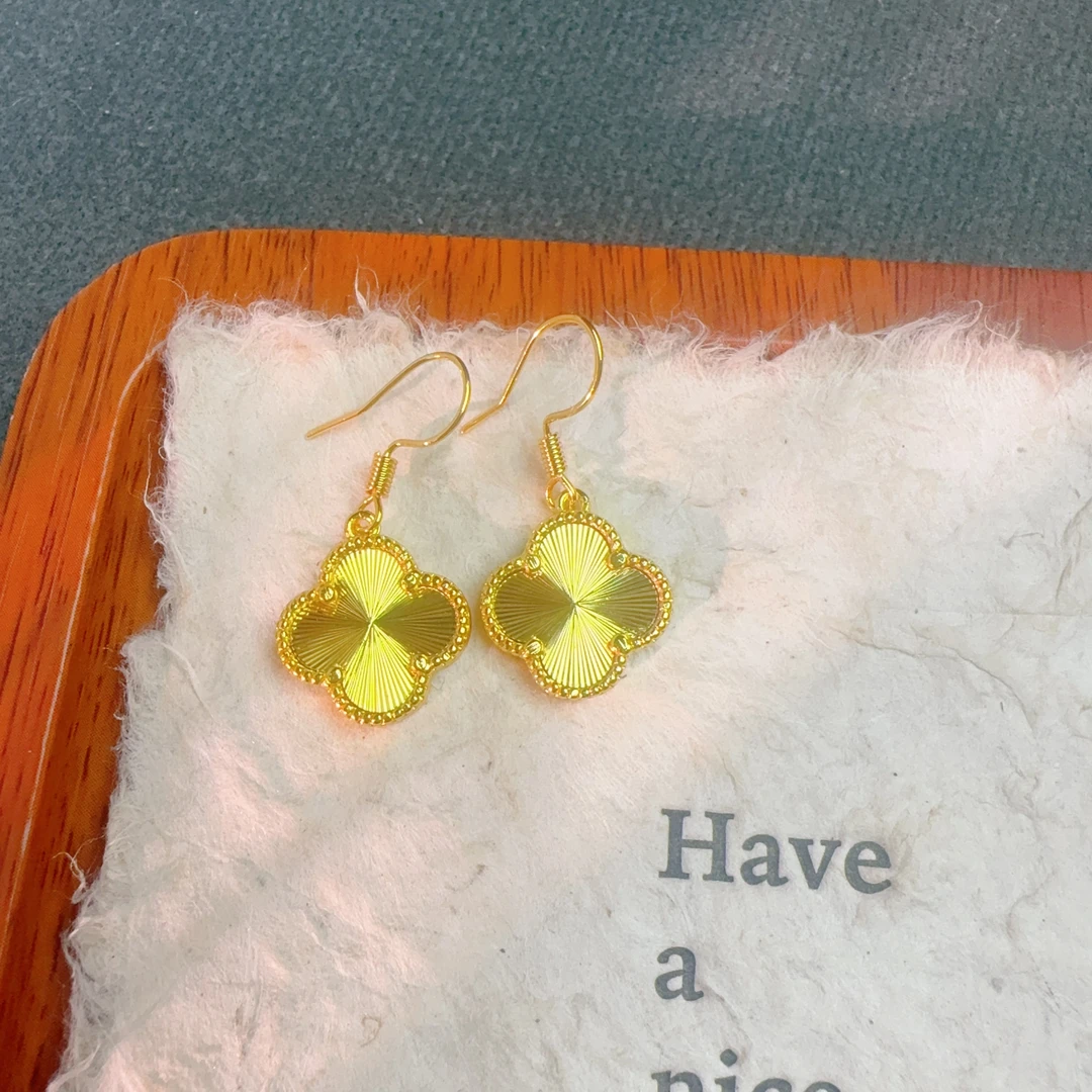 【丁老头甄选】双面车花四叶草耳环10112