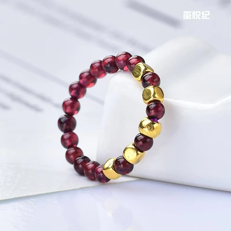【黄金补贴】足金金珠搭配天然石榴石女士戒指（证书.礼盒）