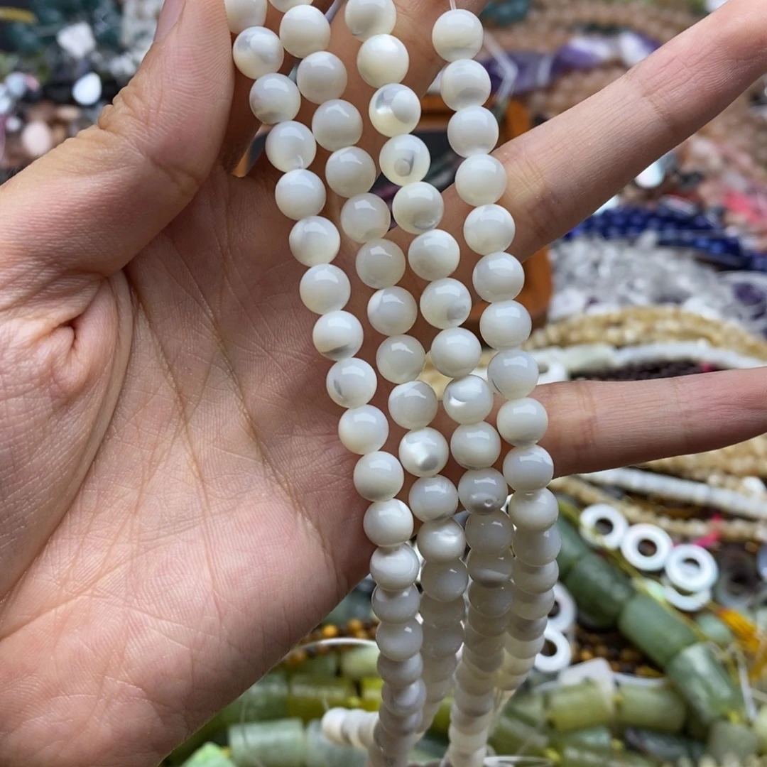 未镶嵌玛瑙/玉髓珠宝半成品一条天然白马蹄螺贝壳6.8mm