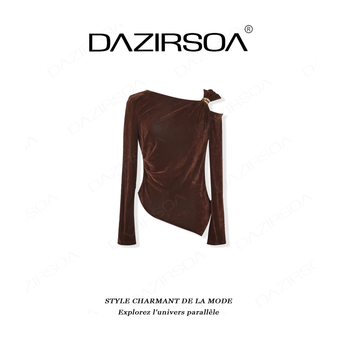 DAZIRSOA/达姿“动静有形”时尚百搭蝴蝶结洋气露肩丝绒上衣 AB633