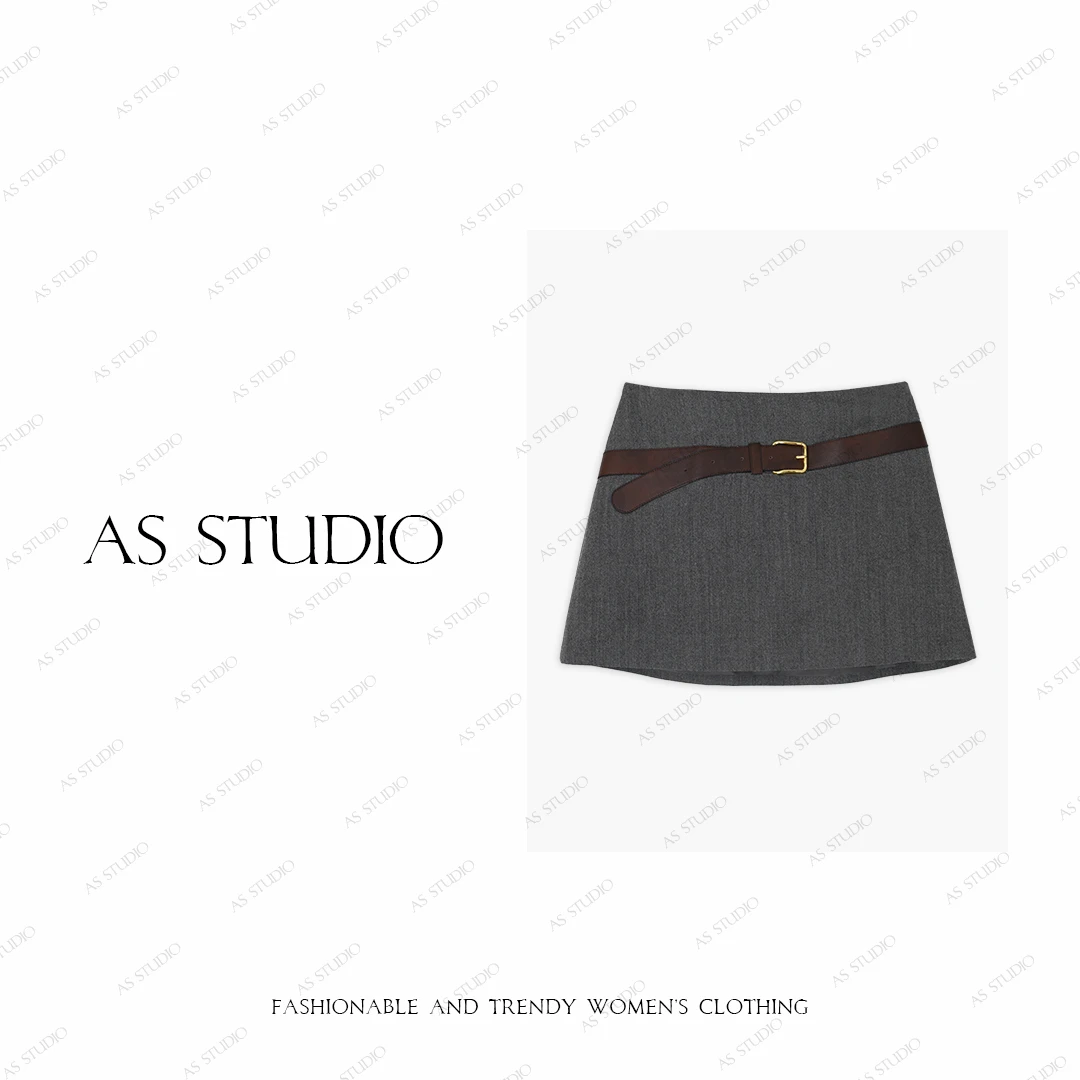 【AS修饰器】25新个性皮带扣装饰高腰百搭直筒半身裙AS25XDQ02512