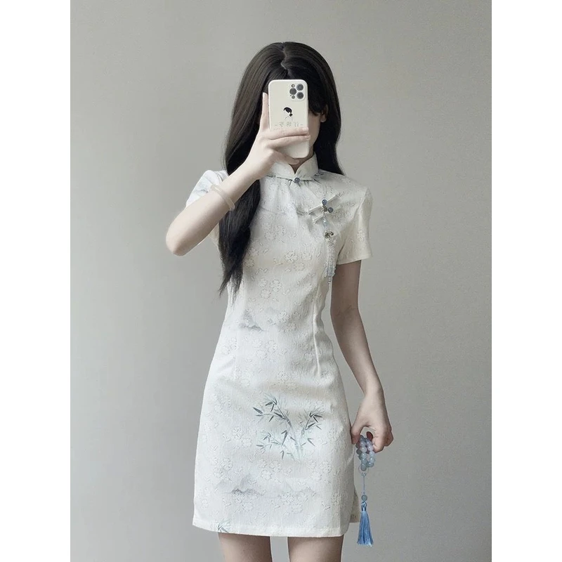 旗袍短款小个子改良夏季新中式2025年新款修身年轻款中国风连衣裙