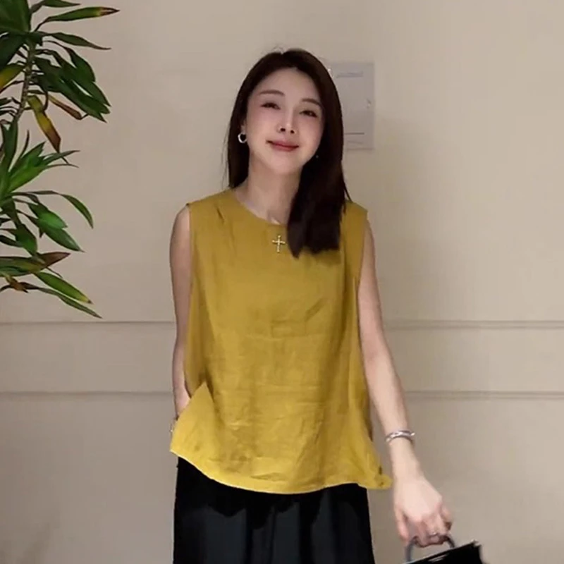 白色两面穿无袖背心女夏季外穿设计感单排扣宽松韩版气质坎肩上衣