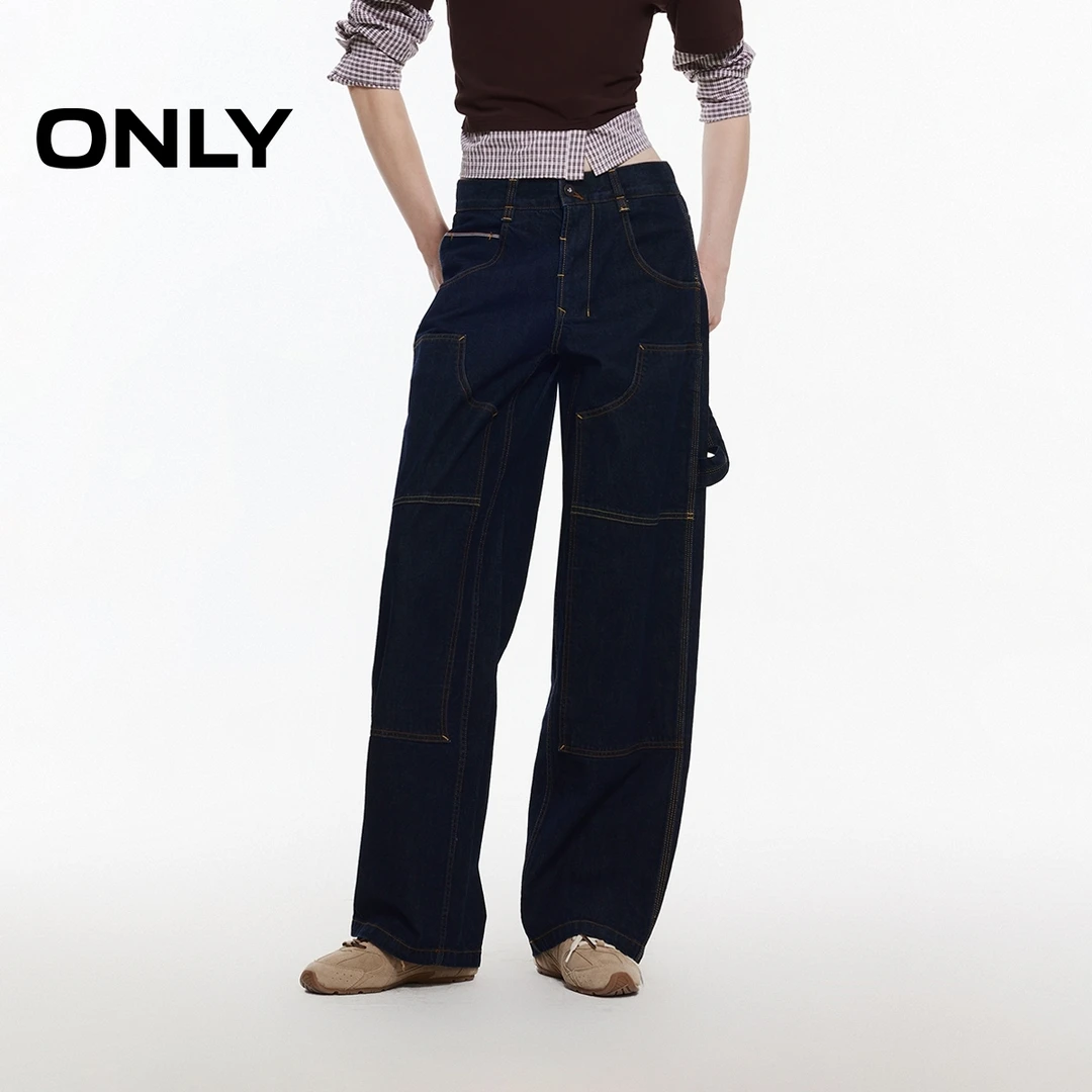 ONLY2025春季新款复古工装低腰阔腿裤长裤牛仔裤女|125132014