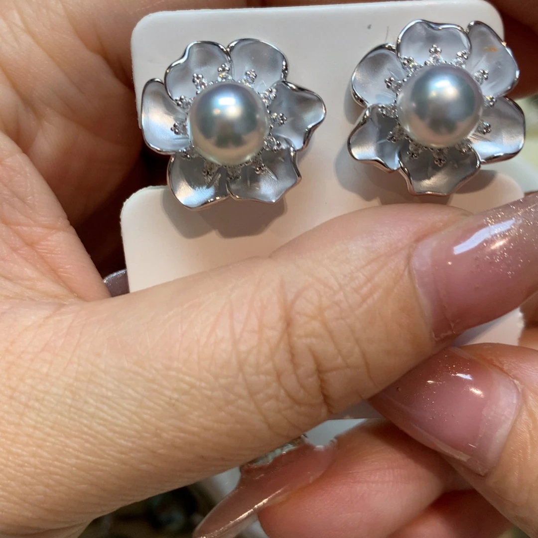 海水珍珠耳饰银S925镶嵌
