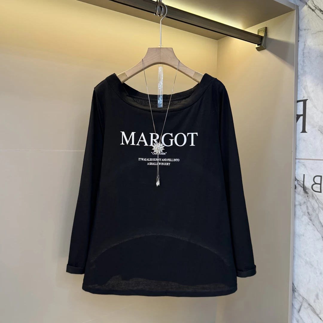 新款早秋2025大码女装圆领字母设计感长袖百搭洋气时尚上衣5303