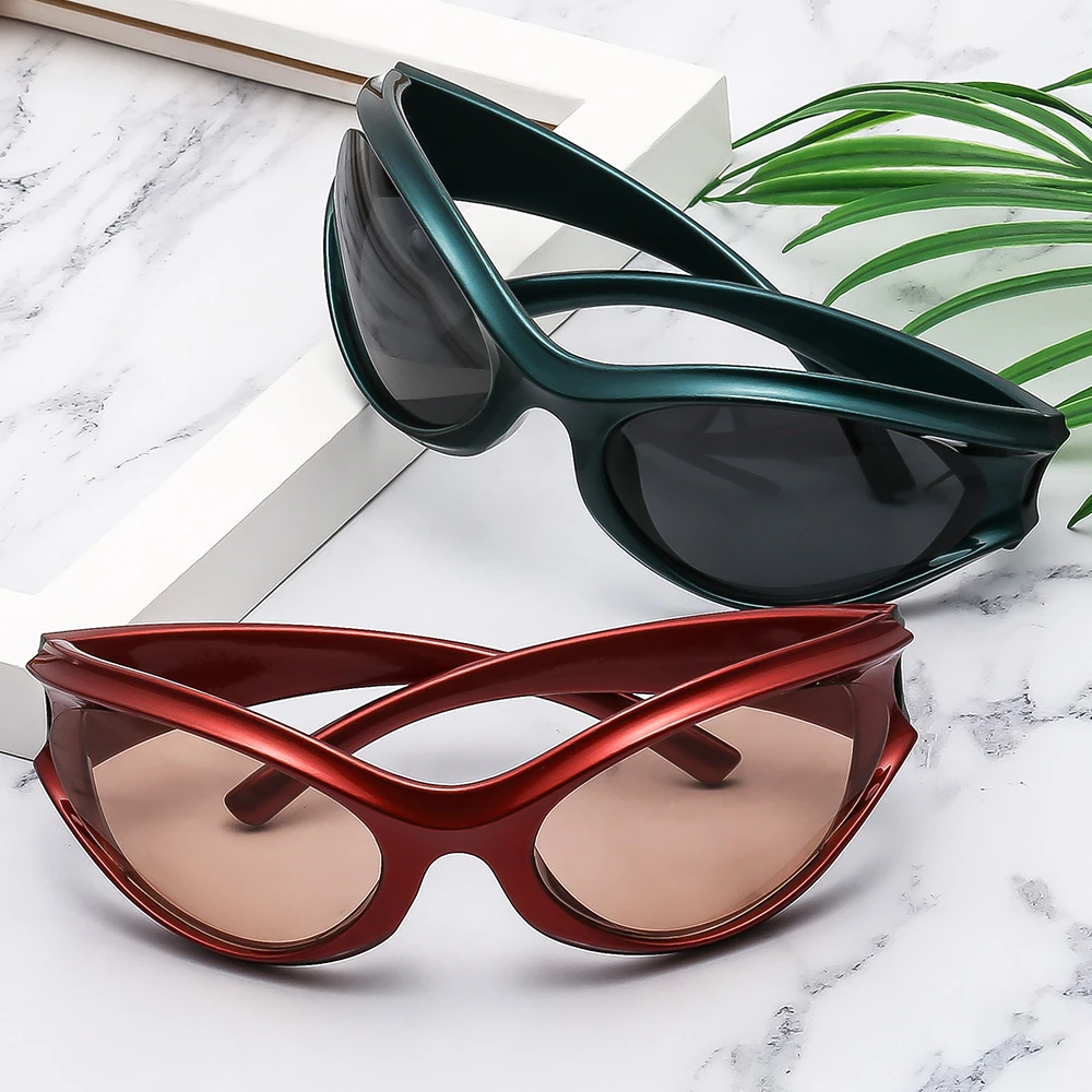 满屏ins简约户外运动银框红色墨镜甜酷科技小红书眼镜防晒太阳镜