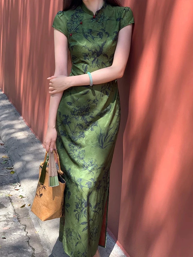 060 新款中式提花改良旗袍式连衣裙女夏气质复古国风