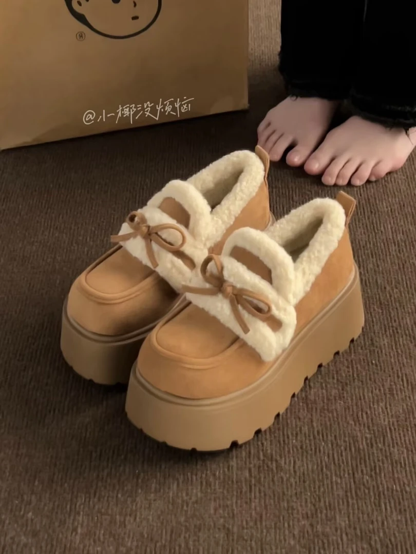 【小椰家】保暖毛毛厚底棉鞋2025新款冬季加绒复古勃肯鞋MX375