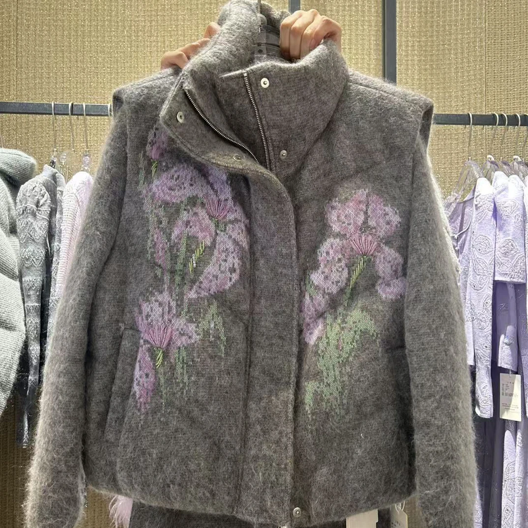 送2桶花生油 意大利纱线 绵羊毛鹅绒马甲 重工钉珠 包邮