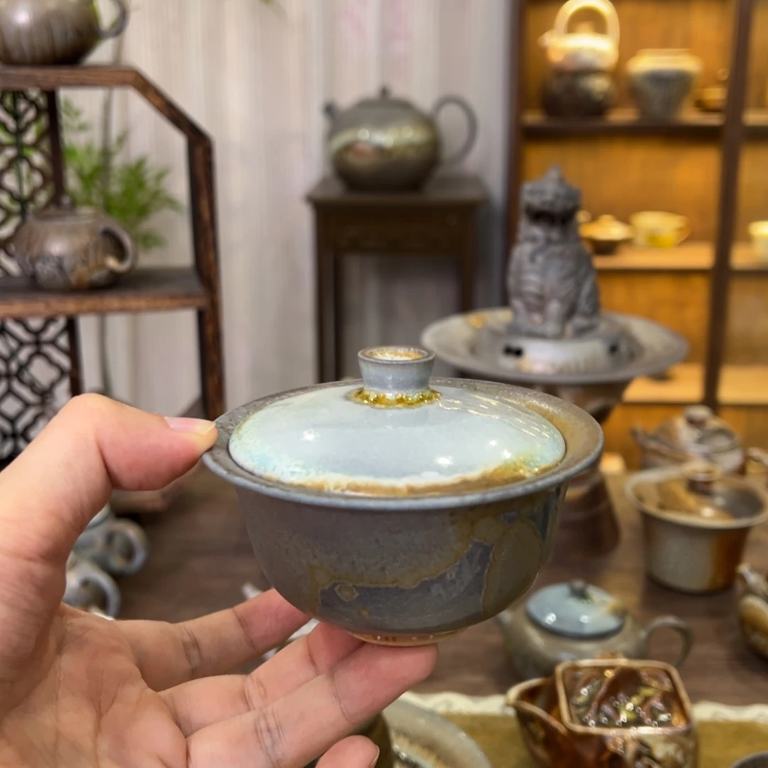 中白精品盖碗柴烧