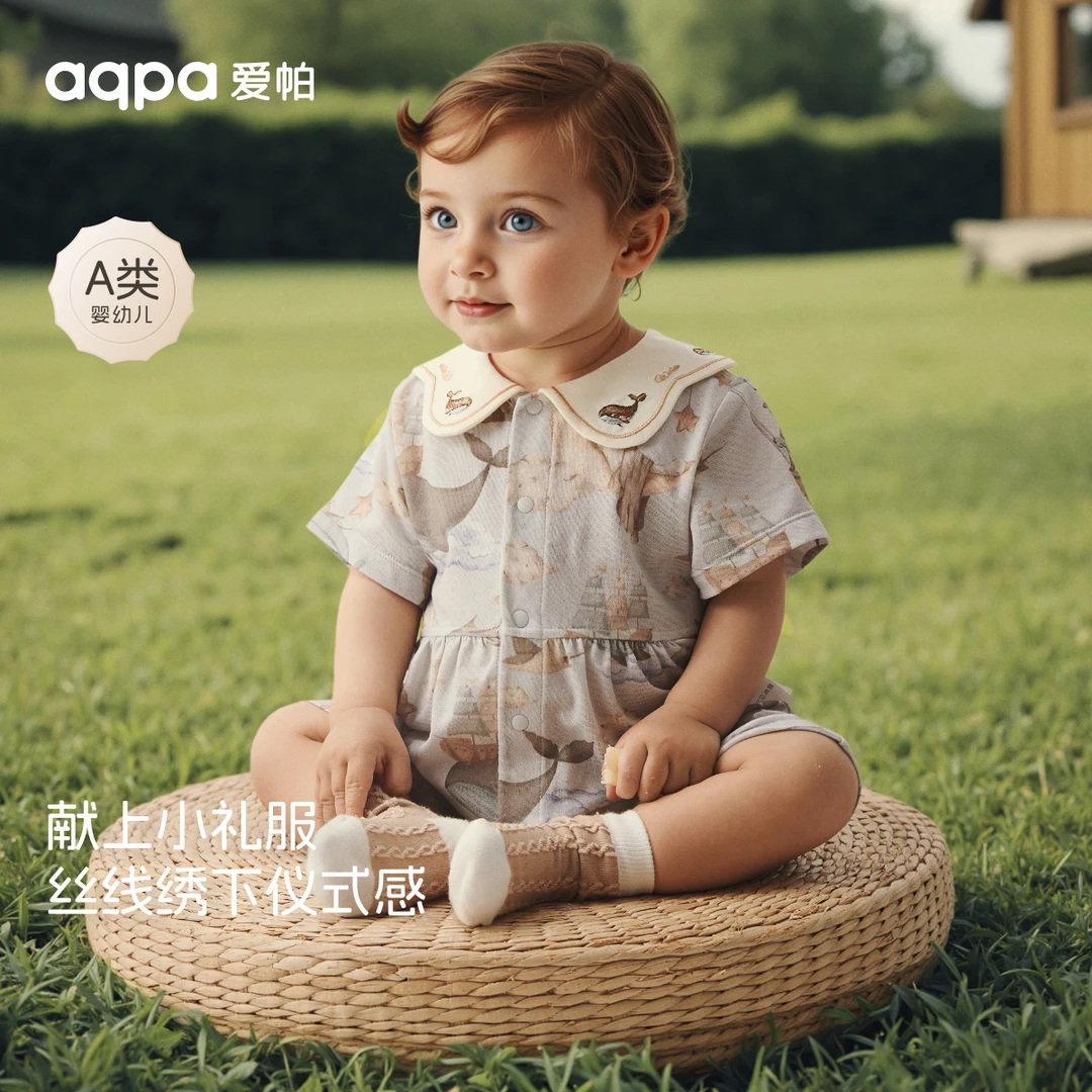 【月海星渡】aqpa爱帕宝宝儿童夏季短袖前开连体衣婴幼儿哈衣爬服