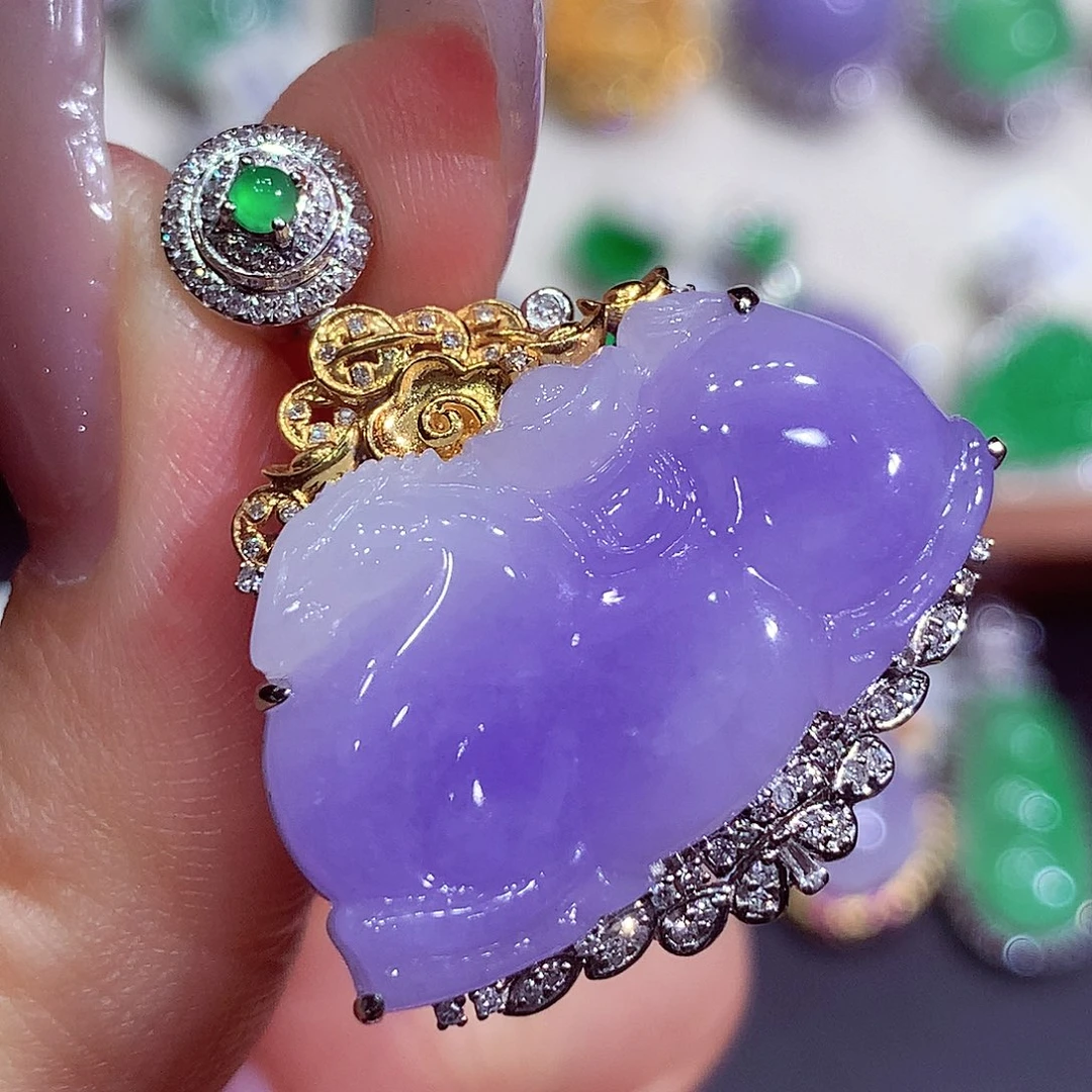 翡翠18K金镶嵌吊坠(不含链)