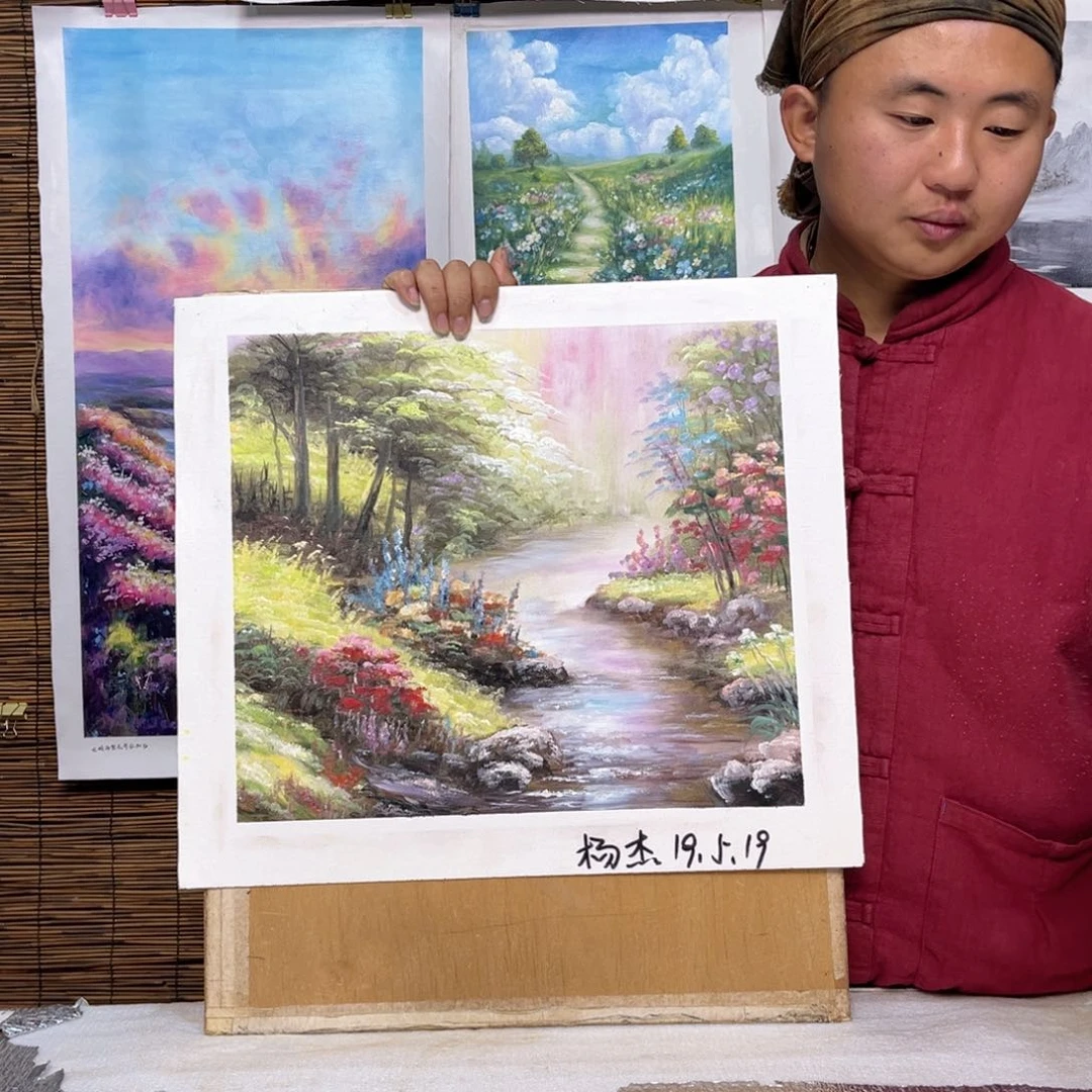 油画行路人小院绘画作品竞拍