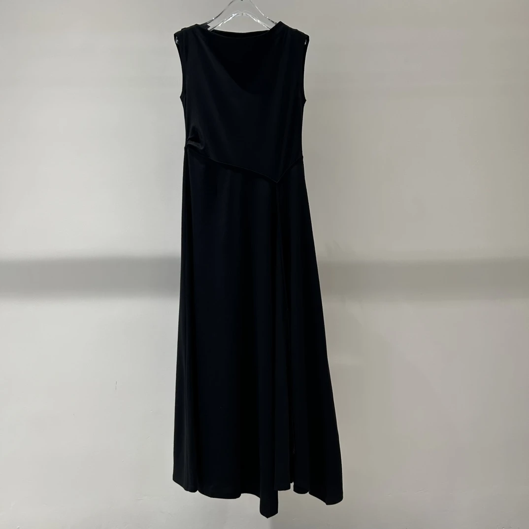 艾家收腰无袖纯色A字裙早秋一字领气质百搭无袖收腰连衣裙5903015