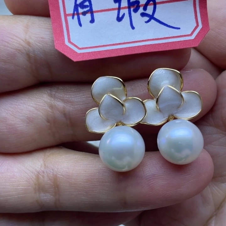 耳饰银S925镶嵌淡水珍珠