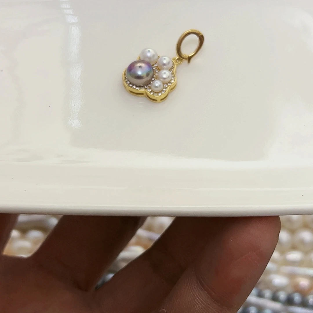 淡水珍珠吊坠(不含链)银S925镶嵌