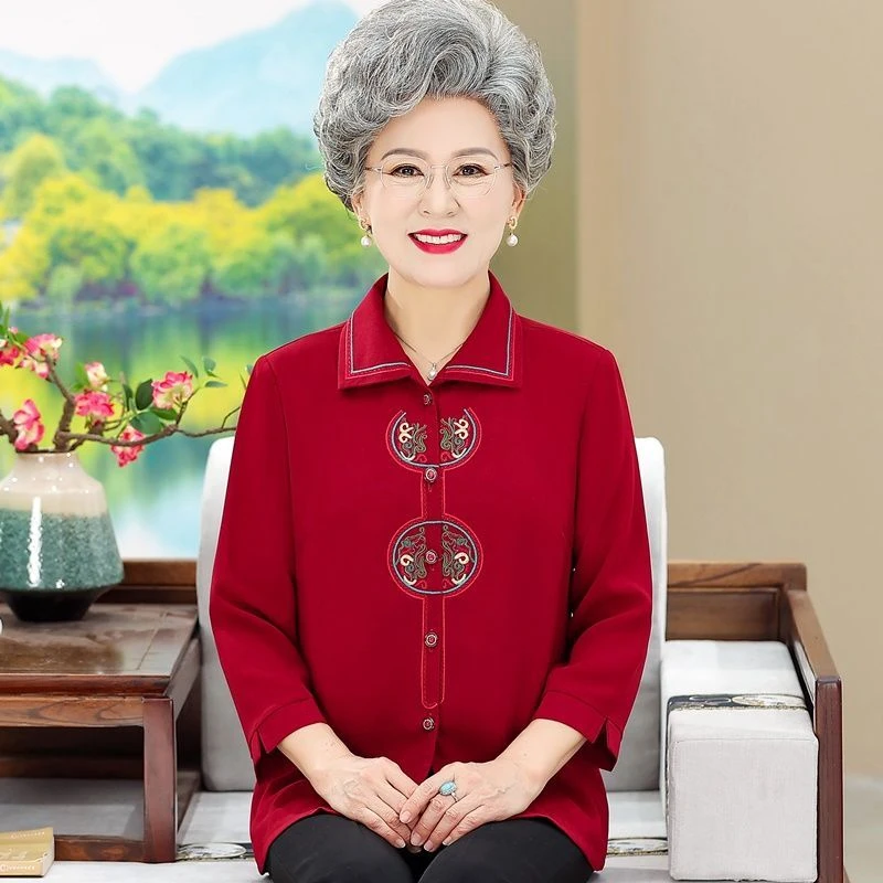 奶奶春夏装衬衫新款中老年人妈妈夏季薄款气质上衣60岁老太太衣服