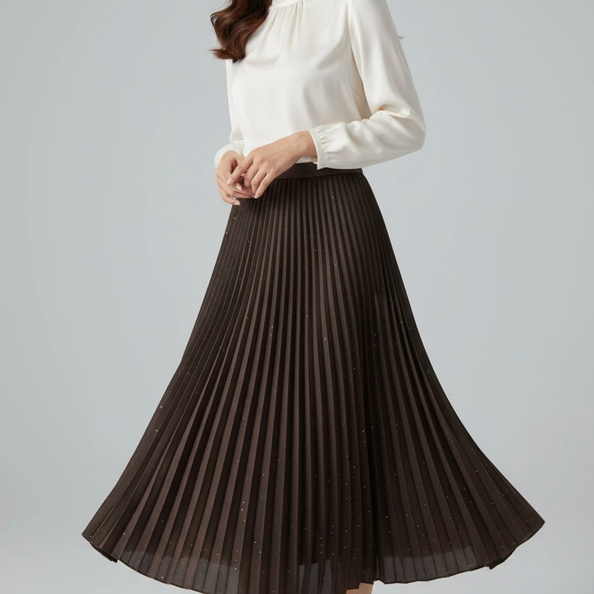 【双双优选】秋冬新款带钻百褶垂感高腰显瘦半身裙02778-BH