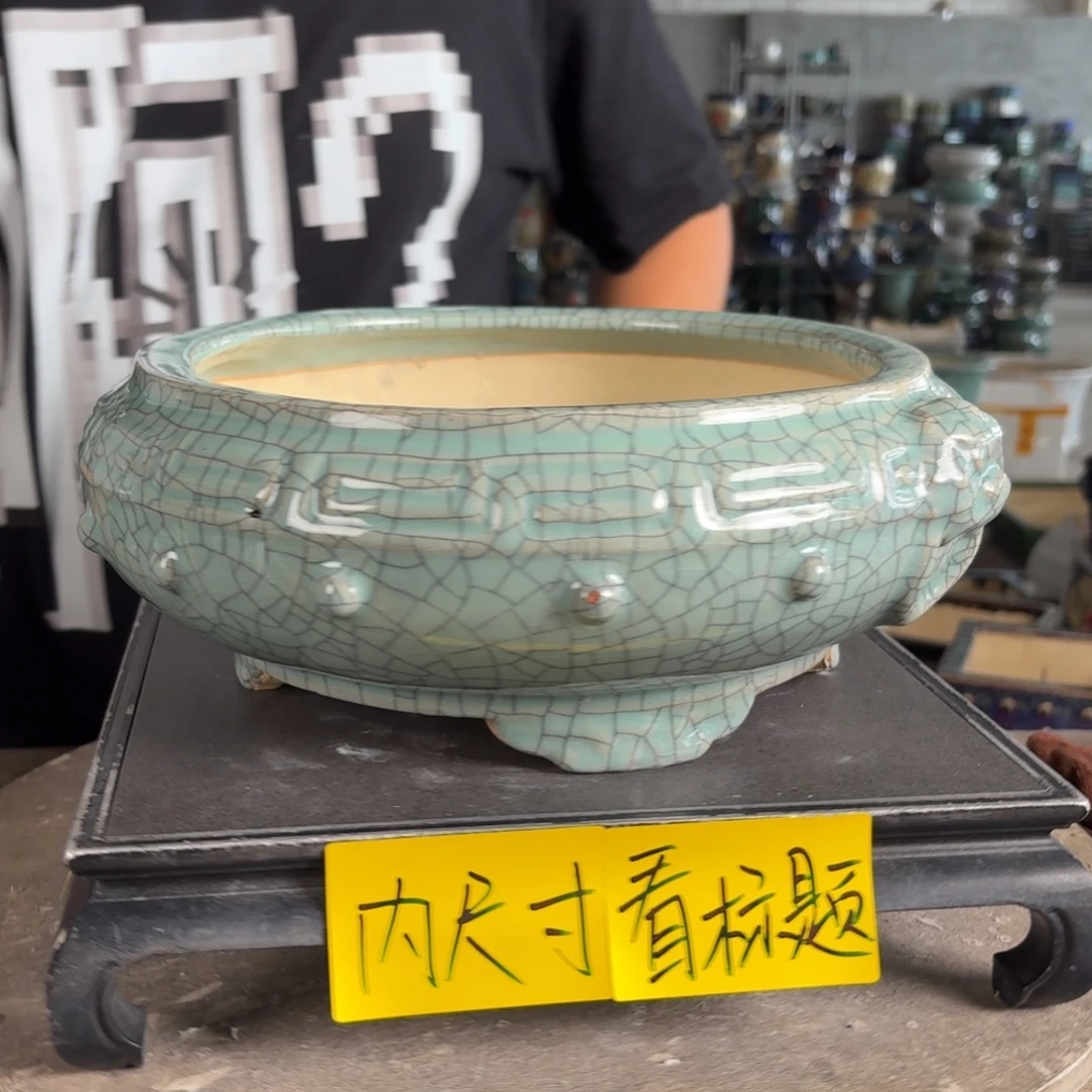 。一风堂石湾花盆 瑕疵 大裂 泥点 内口24*9