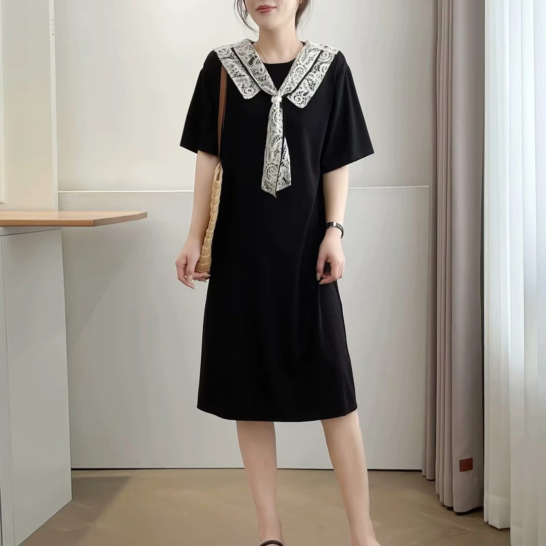 【雪姐宠粉】大码夏季新款时尚气披肩领结宽松中长款连衣裙8706