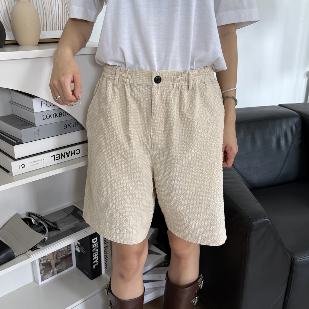 Cyninoid【PS原单】泡泡纱空气感宽松休闲肌理设计感弹力抽绳短裤