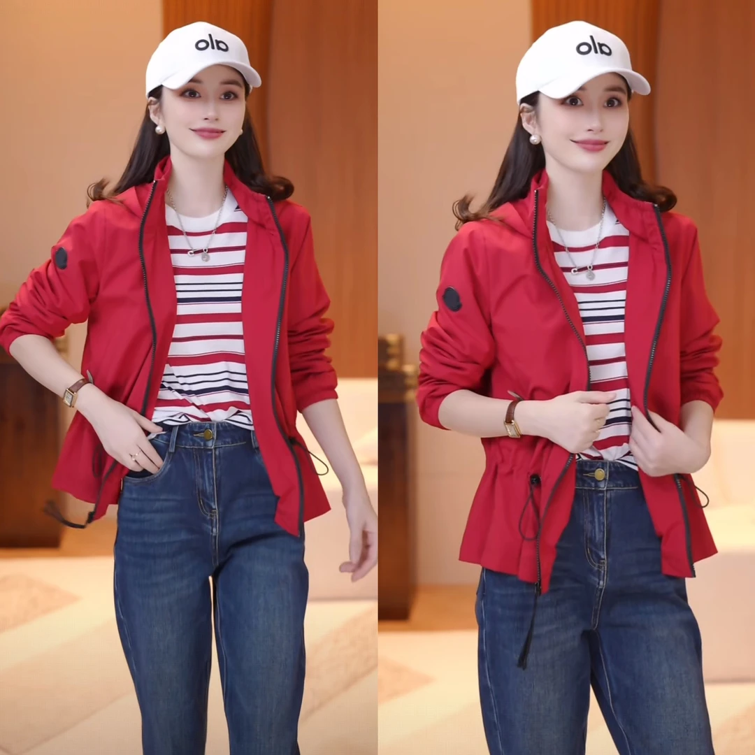 JDND轩羽【赤红极简】设计师定制拼色软壳连帽冲锋衣外套XY25376