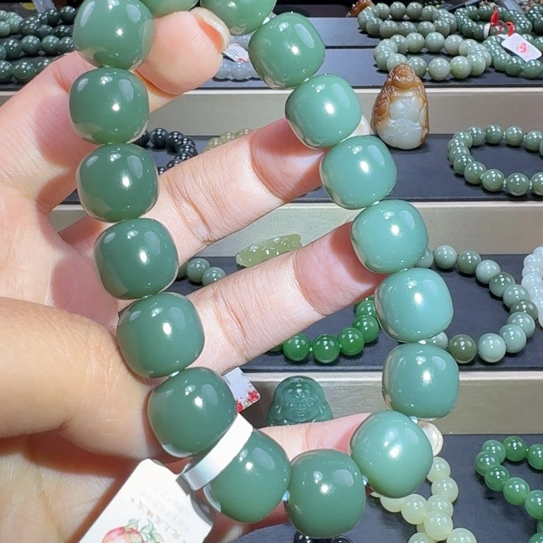 和田玉未镶嵌手链沙枣青13 特细 和田天青蔚蓝